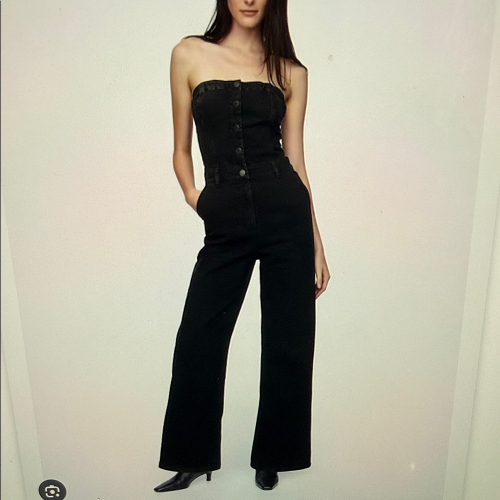 NWT GAP Black Button-Front Strapless Jumpsuit NWT - image 1